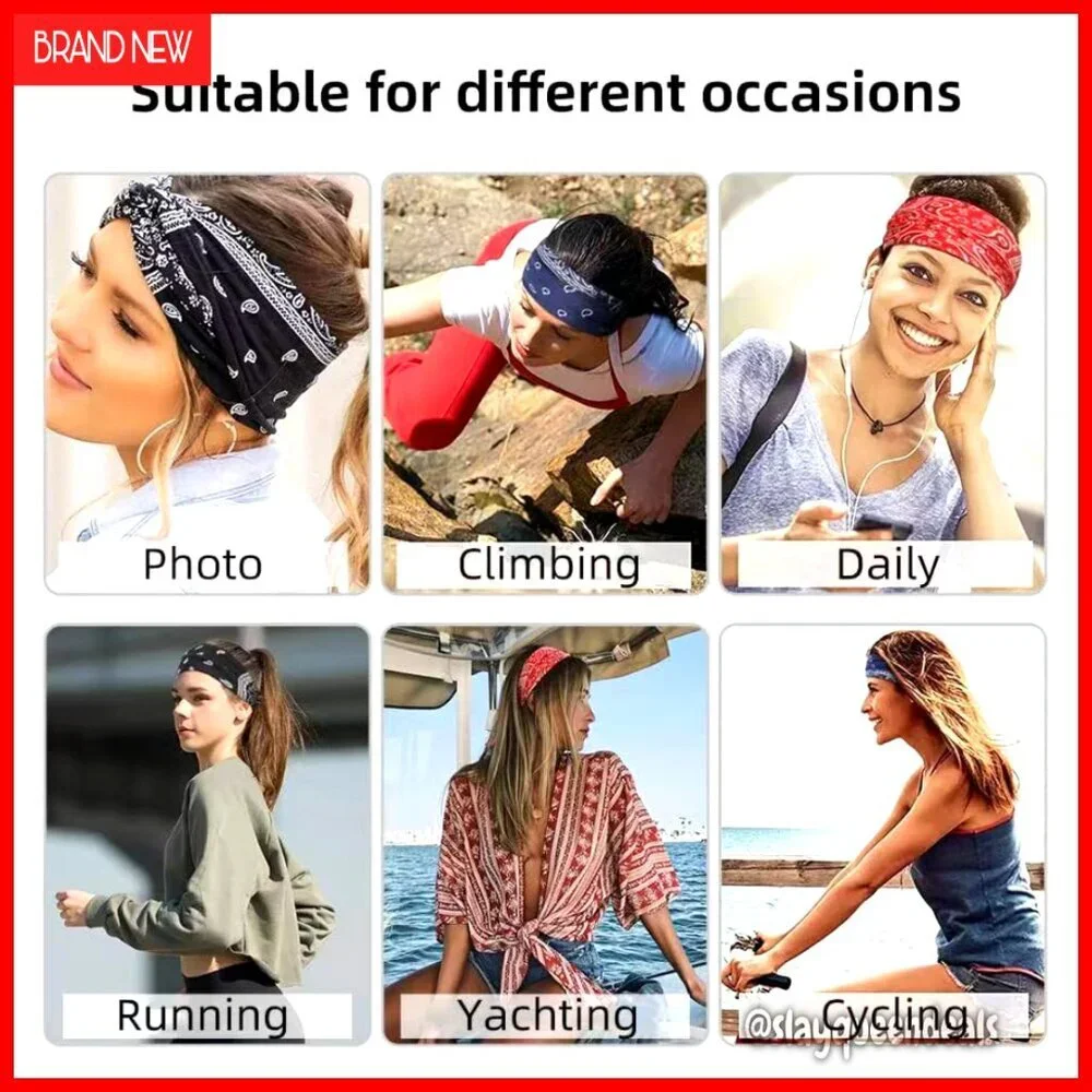 Wide Elastic Headband Pack of 2 for Yoga Workout Sweat Control